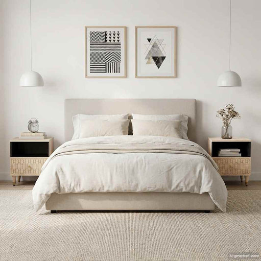 Comodini 2pz 40x33x46 cm in Legno Massello di Mango