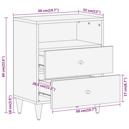 Comodino 50x33x60 cm in Legno Massello di Mango