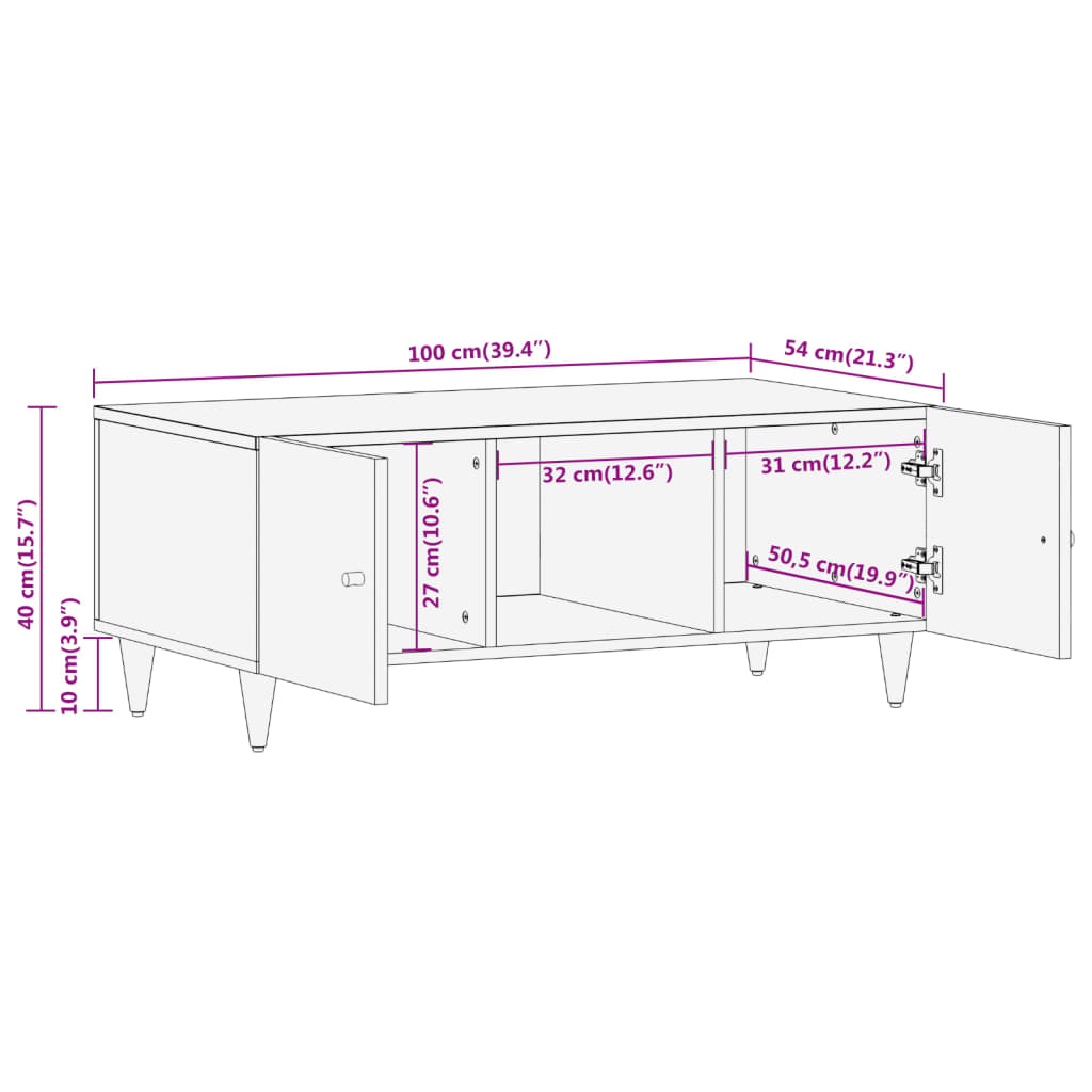 Tavolino da Salotto 100x54x40 cm in Legno Massello di Mango | homemem39