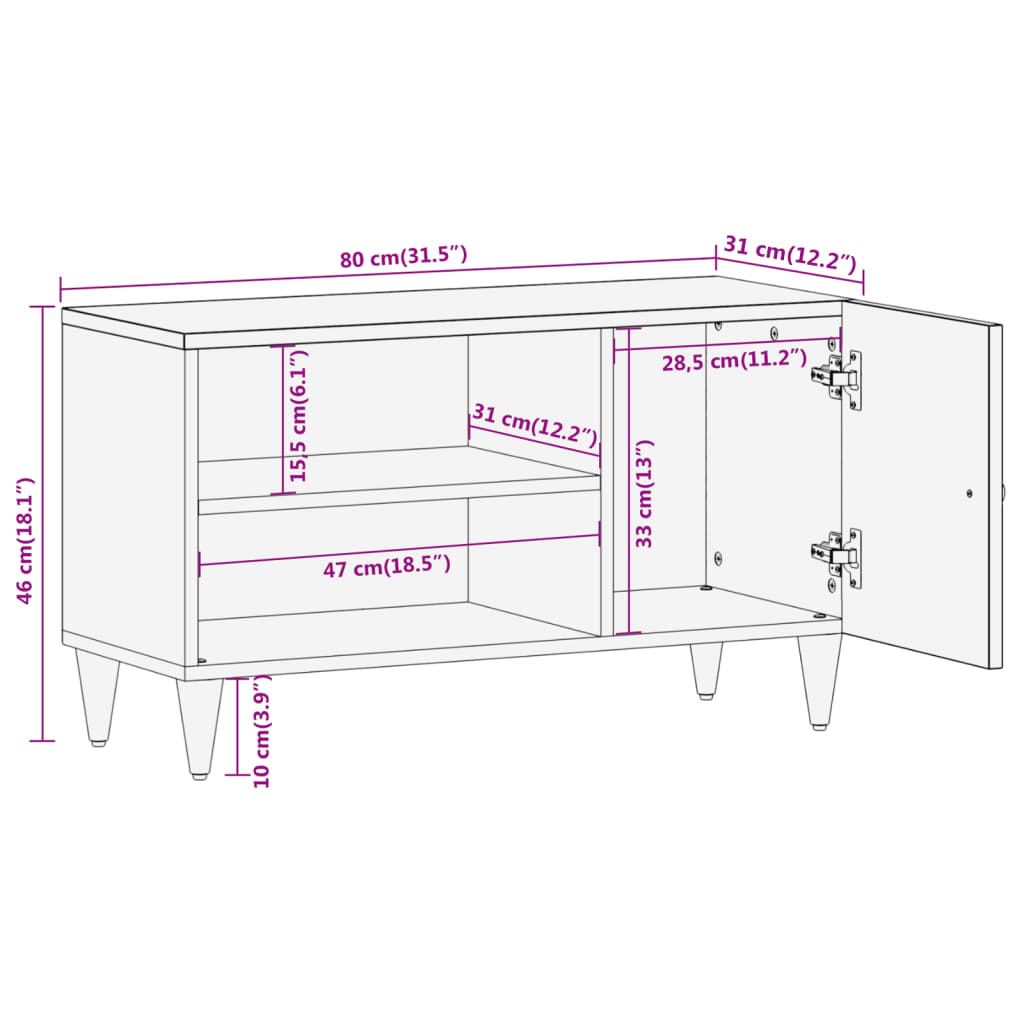 Mobile Porta TV 80x31x46 cm in Legno Massello di Mango