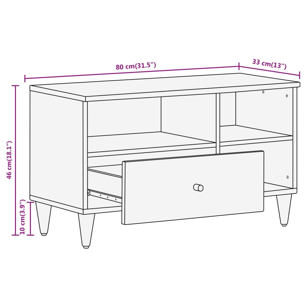 Mobile Porta TV 80x33x46 cm in Legno Massello di Mango