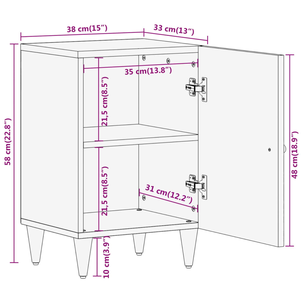 Mobile da Bagno 38x33x58 cm in Legno Massello di Mango