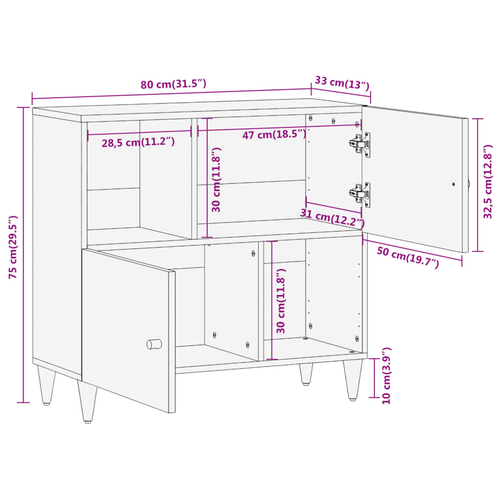 Credenza 80x33x75 cm in Legno Massello di Mango