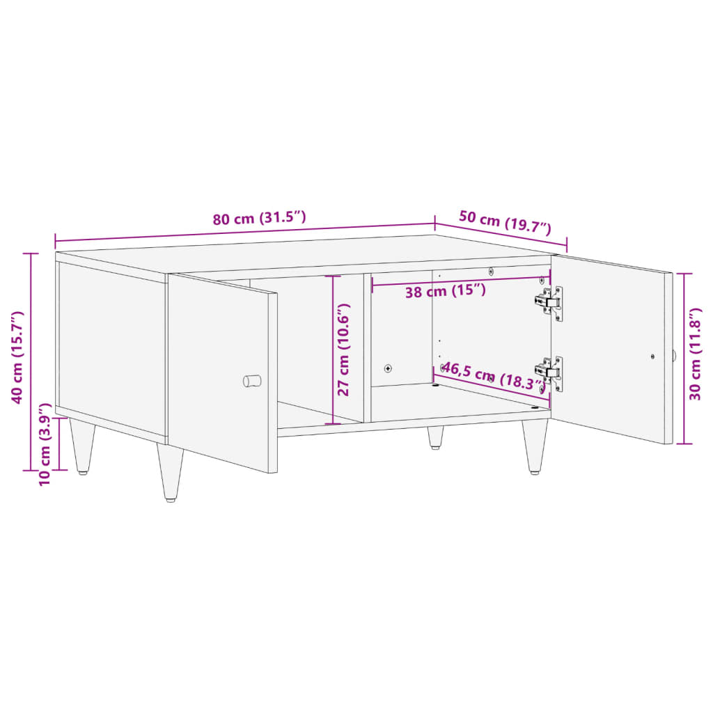 Tavolino da Salotto 80x50x40 cm Legno Massello di Mango | homemem39