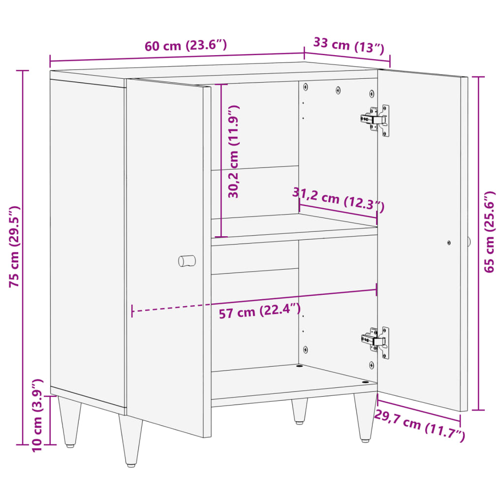 Credenza 60x33x75 cm in Legno Massello di Mango