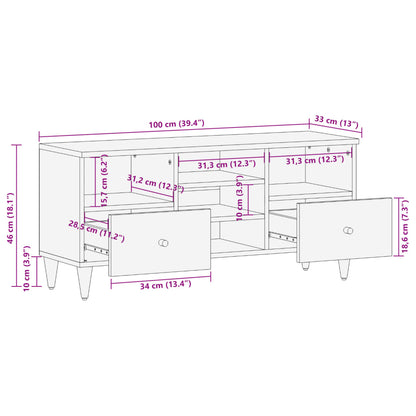 TV Cabinet 100x33x46 cm in Solid Mango Wood