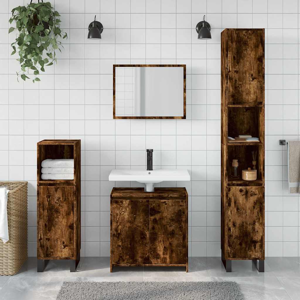 Set Mobili da Bagno 2 pz Rovere Fumo in Legno Multistrato | homemem39