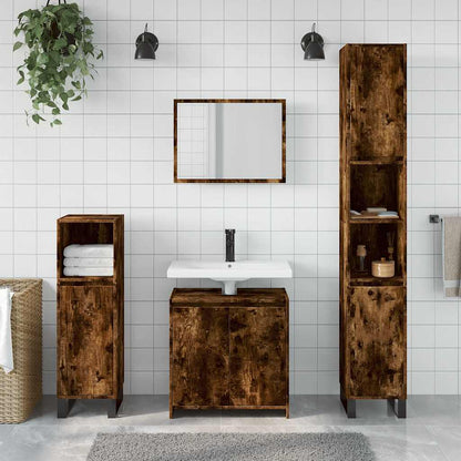 Set Mobili da Bagno 2 pz Rovere Fumo in Legno Multistrato | homemem39