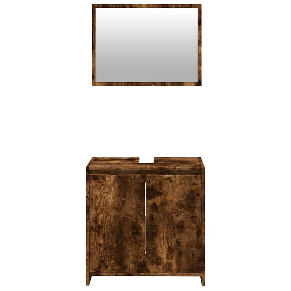 Set Mobili da Bagno 2 pz Rovere Fumo in Legno Multistrato | homemem39