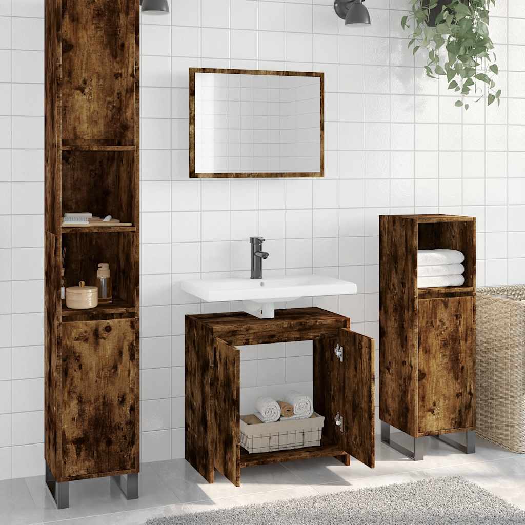 Set Mobili da Bagno 2 pz Rovere Fumo in Legno Multistrato | homemem39