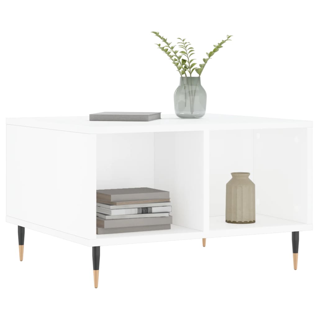 Tavolino Salotto Bianco Lucido 60x50x36,5 cm Legno Multistrato | homemem39