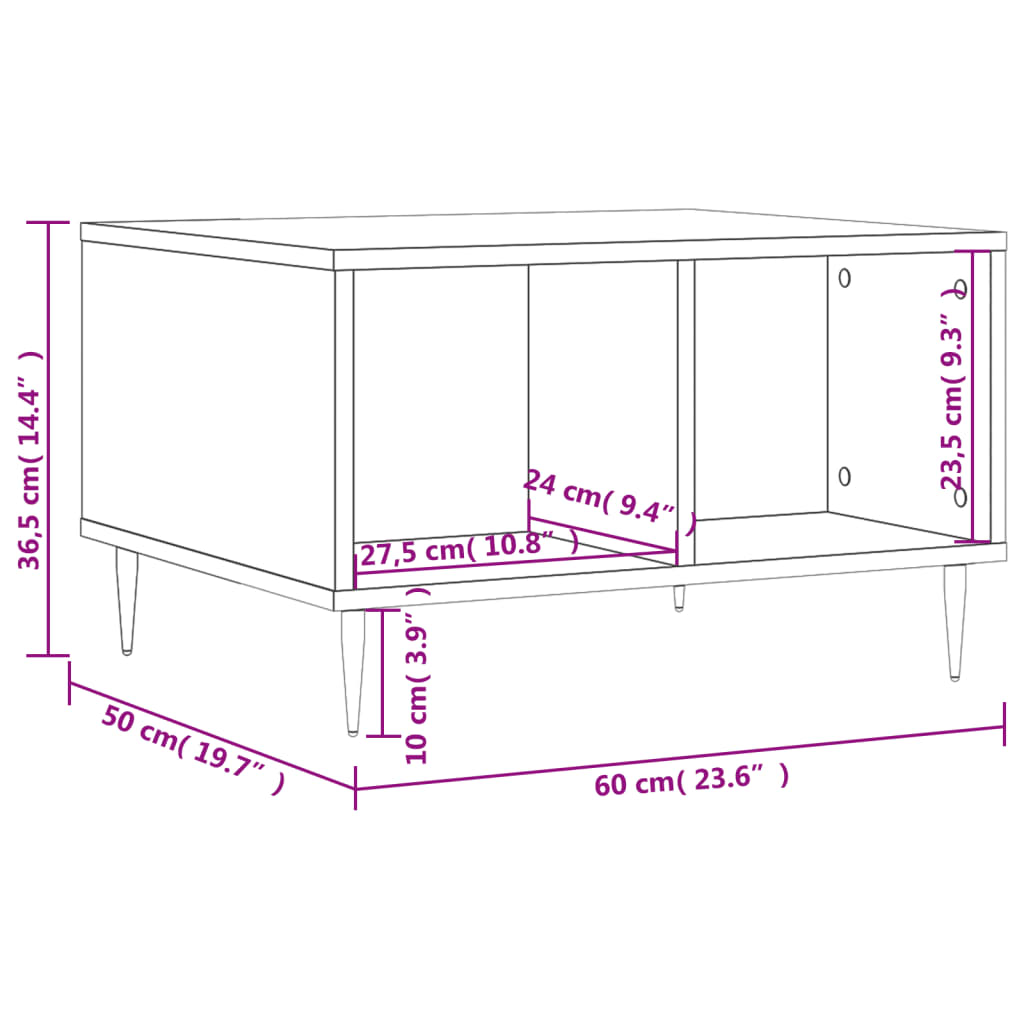 Tavolino Salotto Bianco Lucido 60x50x36,5 cm Legno Multistrato