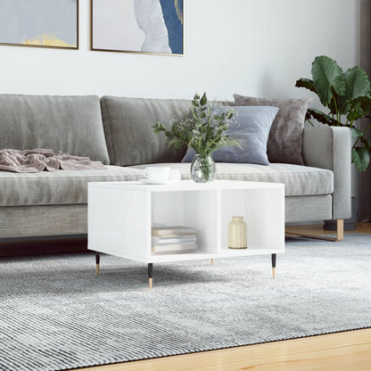 Tavolino Salotto Bianco Lucido 60x50x36,5 cm Legno Multistrato | homemem39