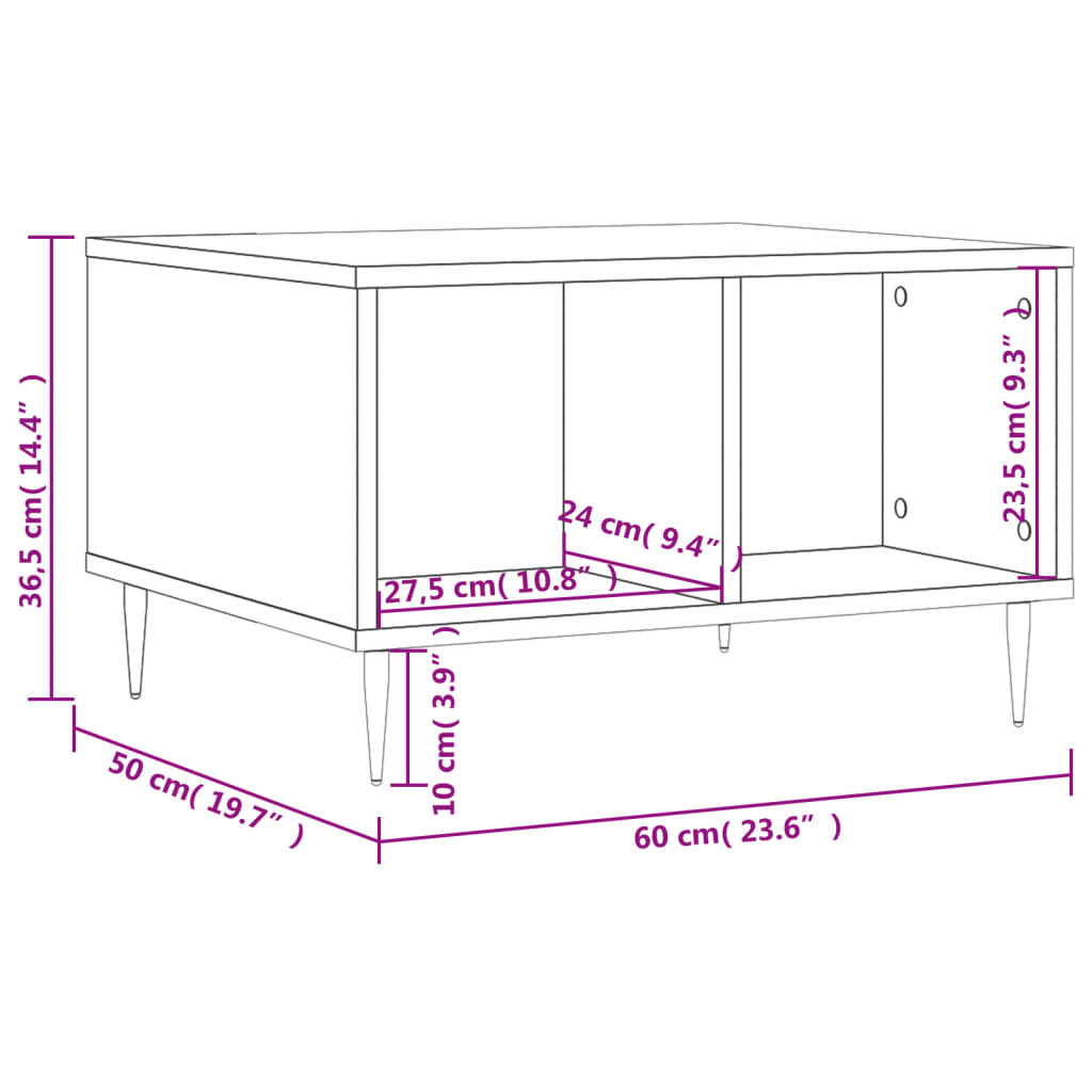 Tavolino da Salotto Rovere Fumo 60x50x36,5 cm Legno Multistrato