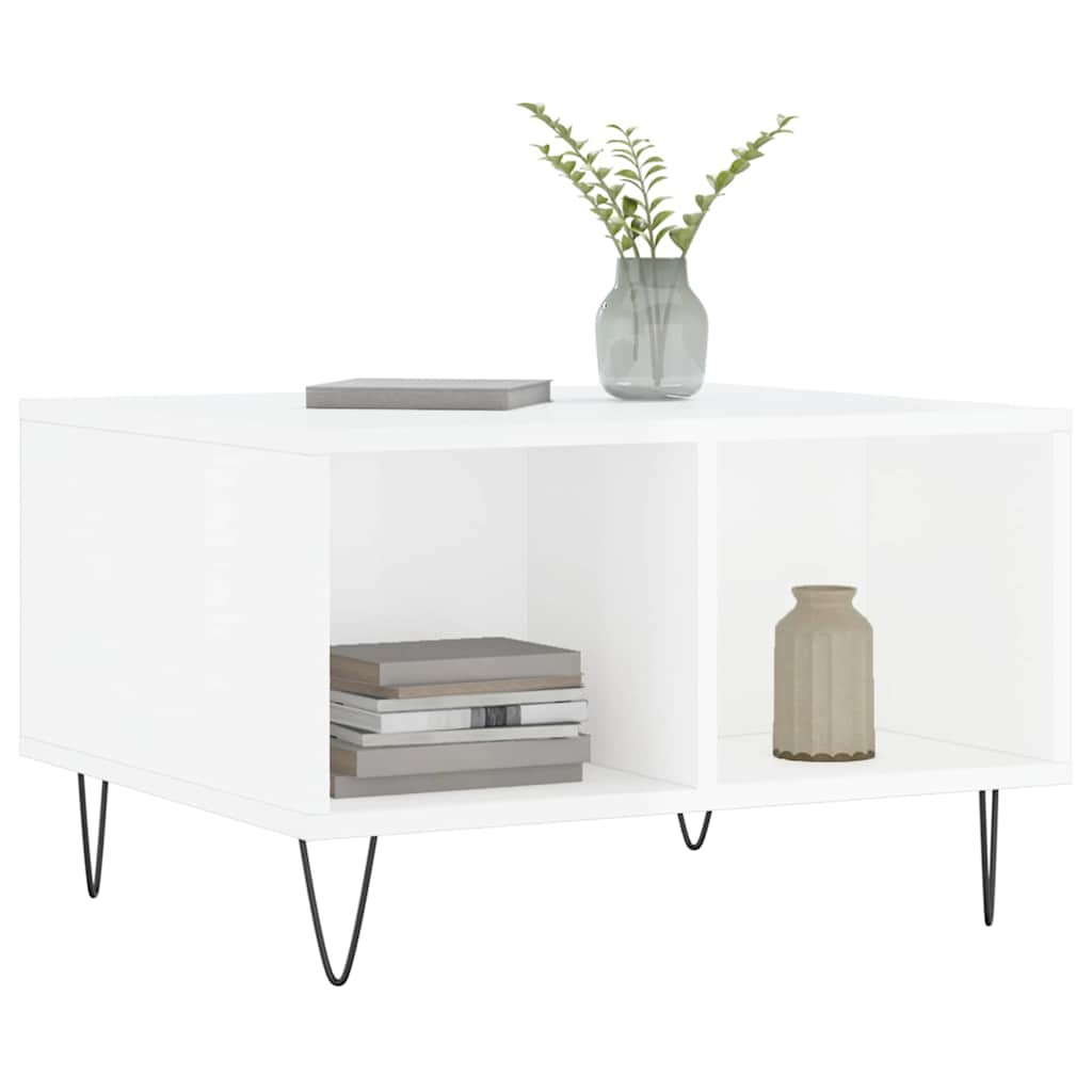 Tavolino Salotto Bianco Lucido 60x50x36,5 cm Legno Multistrato | homemem39