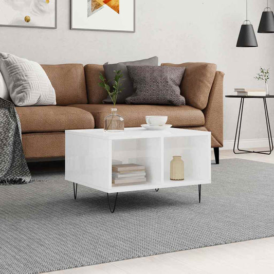 Tavolino Salotto Bianco Lucido 60x50x36,5 cm Legno Multistrato | homemem39