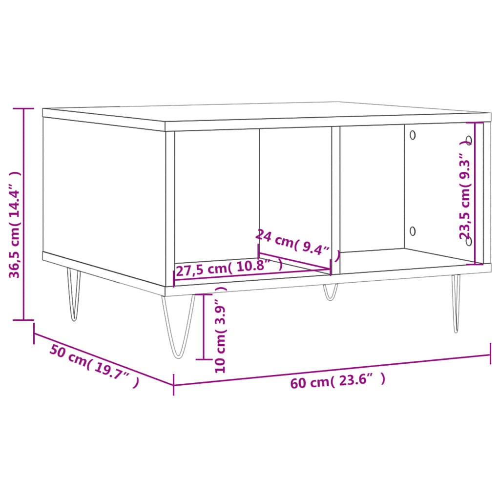 Tavolino Salotto Grigio Cemento 60x50x36,5 cm Legno Multistrato