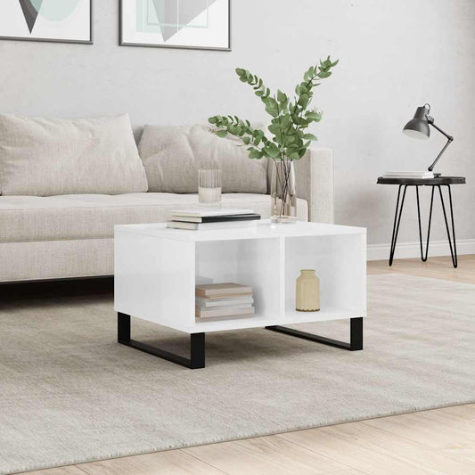Tavolino Salotto Bianco Lucido 60x50x36,5 cm Legno Multistrato | homemem39