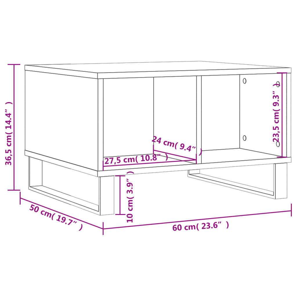 Tavolino Salotto Grigio Cemento 60x50x36,5 cm Legno Multistrato