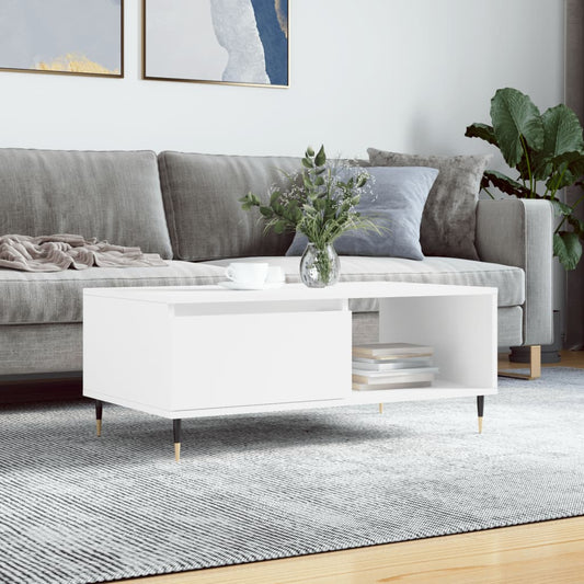Tavolino da Salotto Bianco 90x50x36,5 cm in Legno Multistrato | homemem39