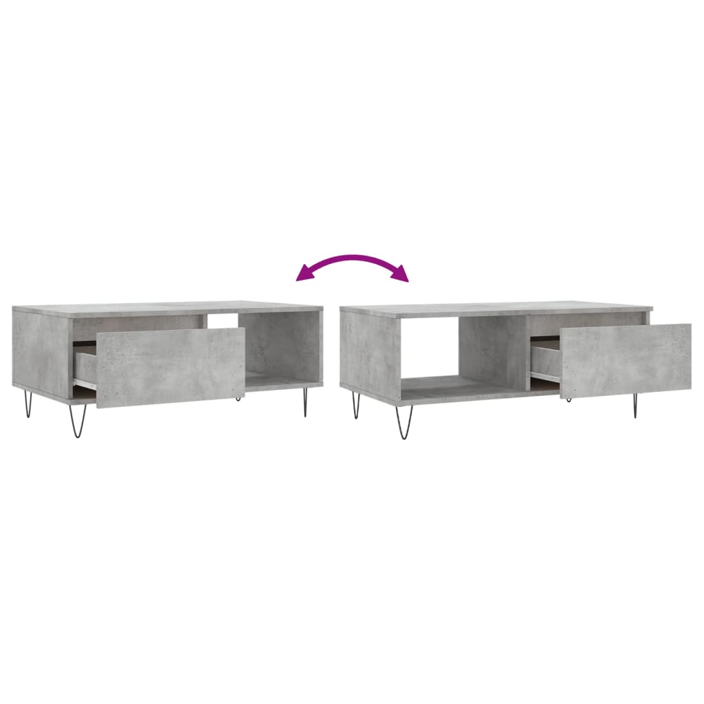 Tavolino Salotto Grigio Cemento 90x50x36,5 cm Legno Multistrato