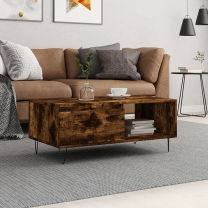 Tavolino da Salotto Rovere Fumo 90x50x36,5 cm Legno Multistrato | homemem39