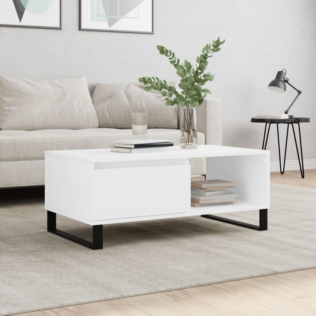 Tavolino da Salotto Bianco 90x50x36,5 cm in Legno Multistrato | homemem39
