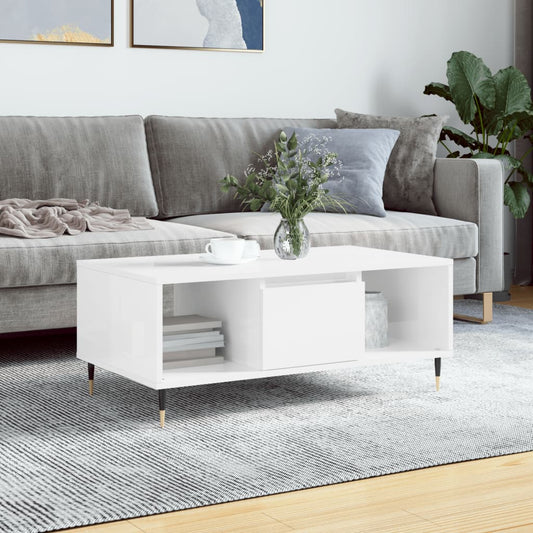 Tavolino Salotto Bianco Lucido 90x50x36,5 cm Legno Multistrato | homemem39