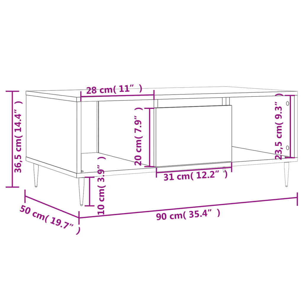 Tavolino da Salotto Rovere Fumo 90x50x36,5 cm Legno Multistrato | homemem39