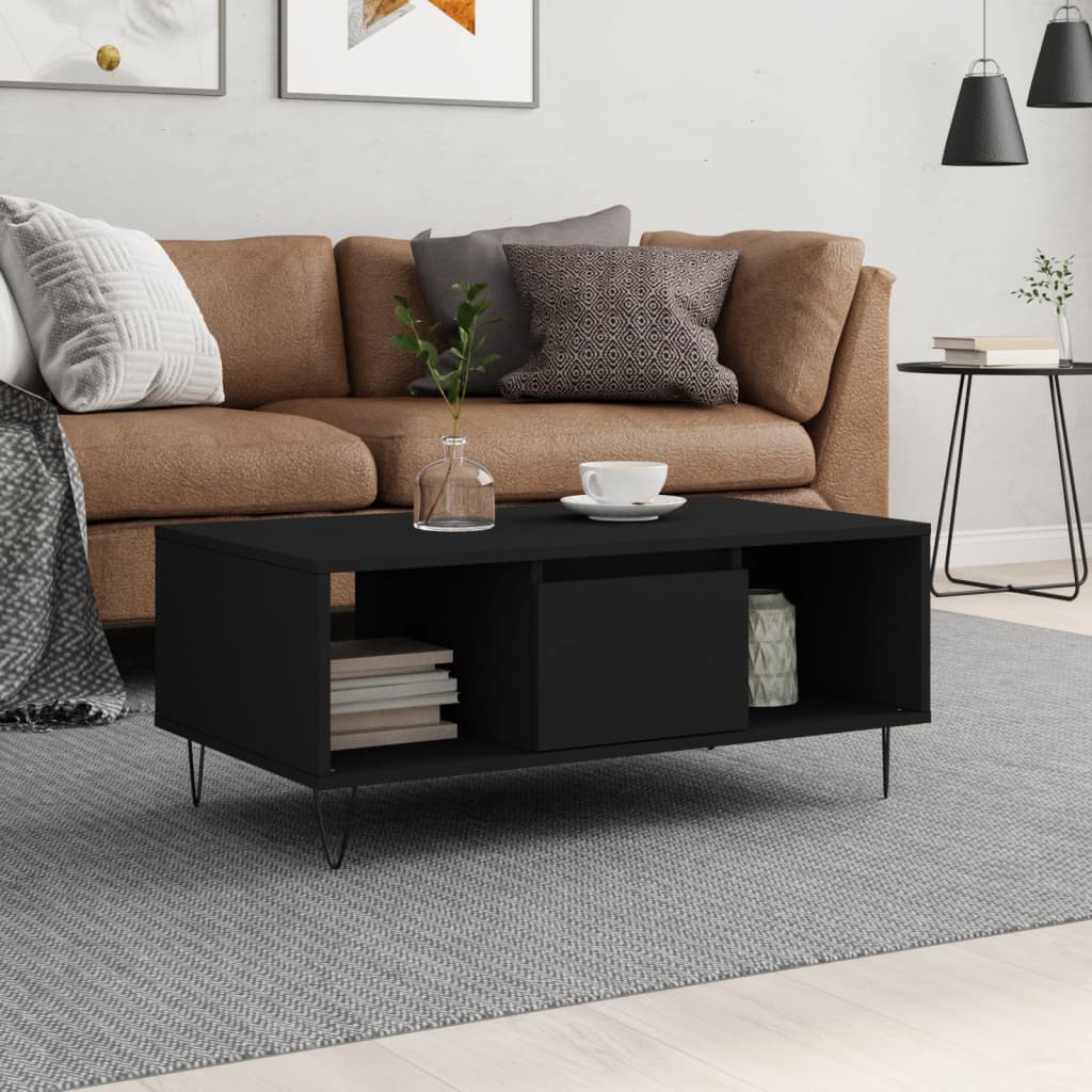 Tavolino da Salotto Nero 90x50x36,5 cm in Legno Multistrato | homemem39