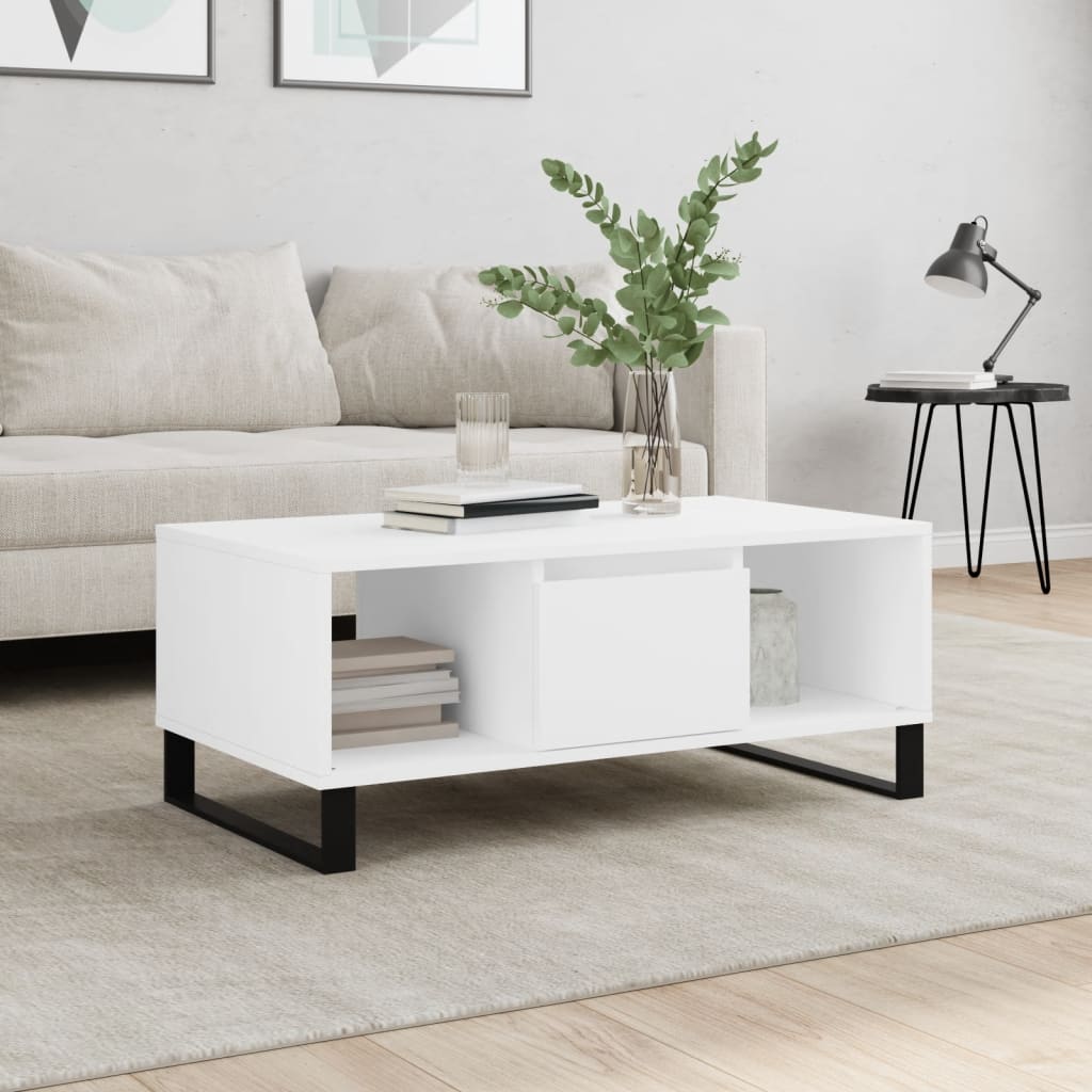 Tavolino da Salotto Bianco 90x50x36,5 cm in Legno Multistrato | homemem39