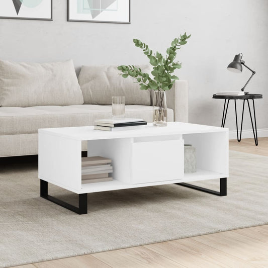 Tavolino da Salotto Bianco 90x50x36,5 cm in Legno Multistrato | homemem39