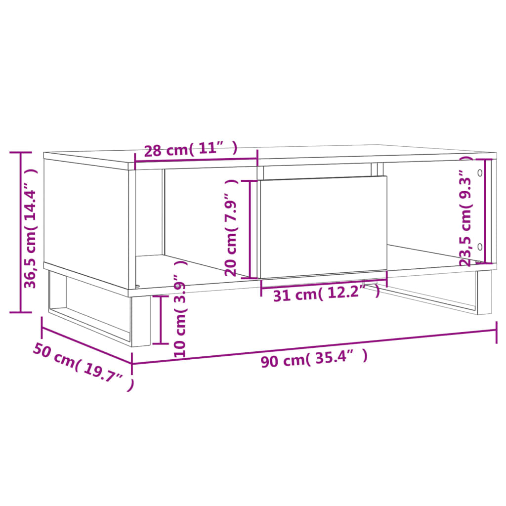 Tavolino da Salotto Nero 90x50x36,5 cm in Legno Multistrato | homemem39