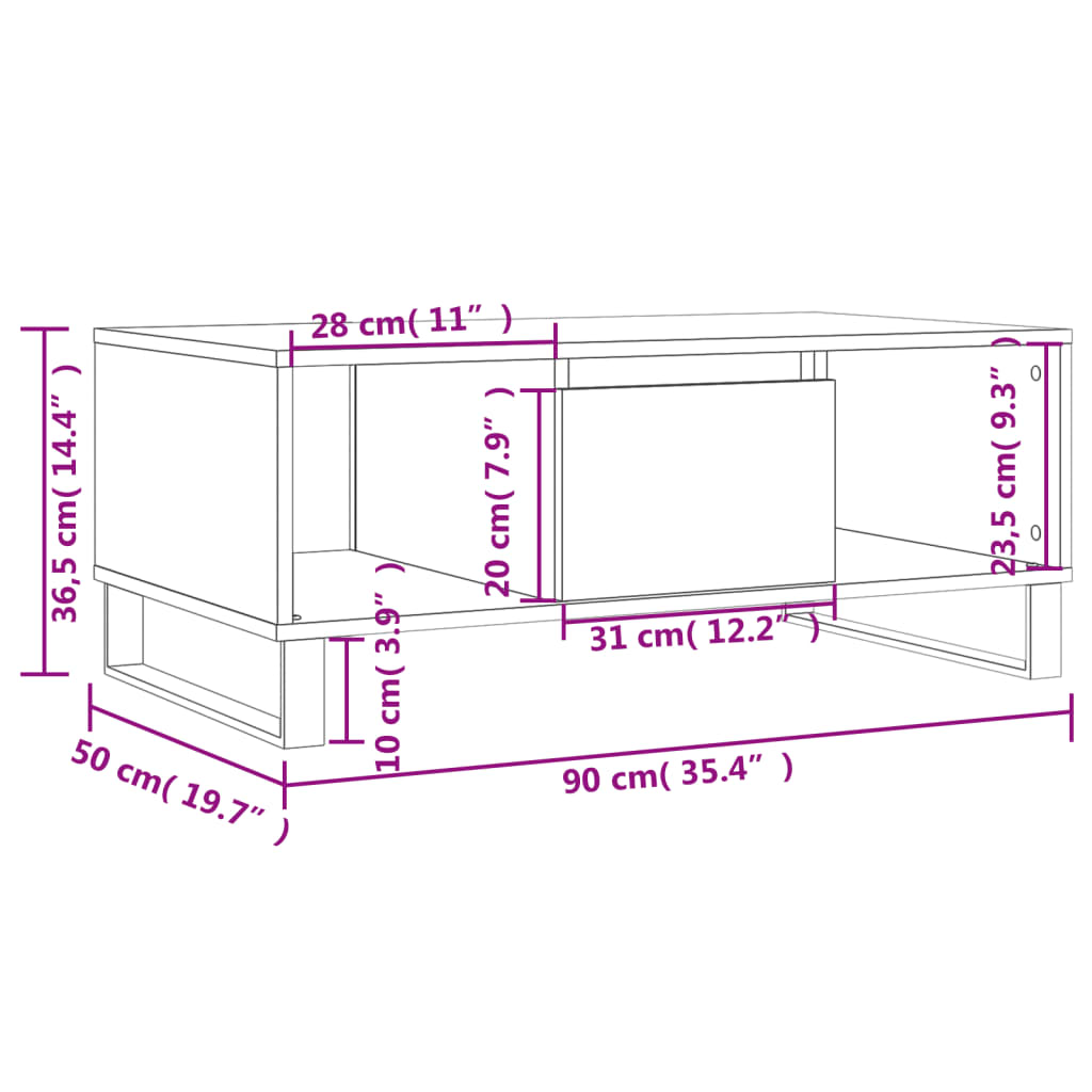 Tavolino Salotto Grigio Sonoma 90x50x36,5 cm Legno Multistrato | homemem39