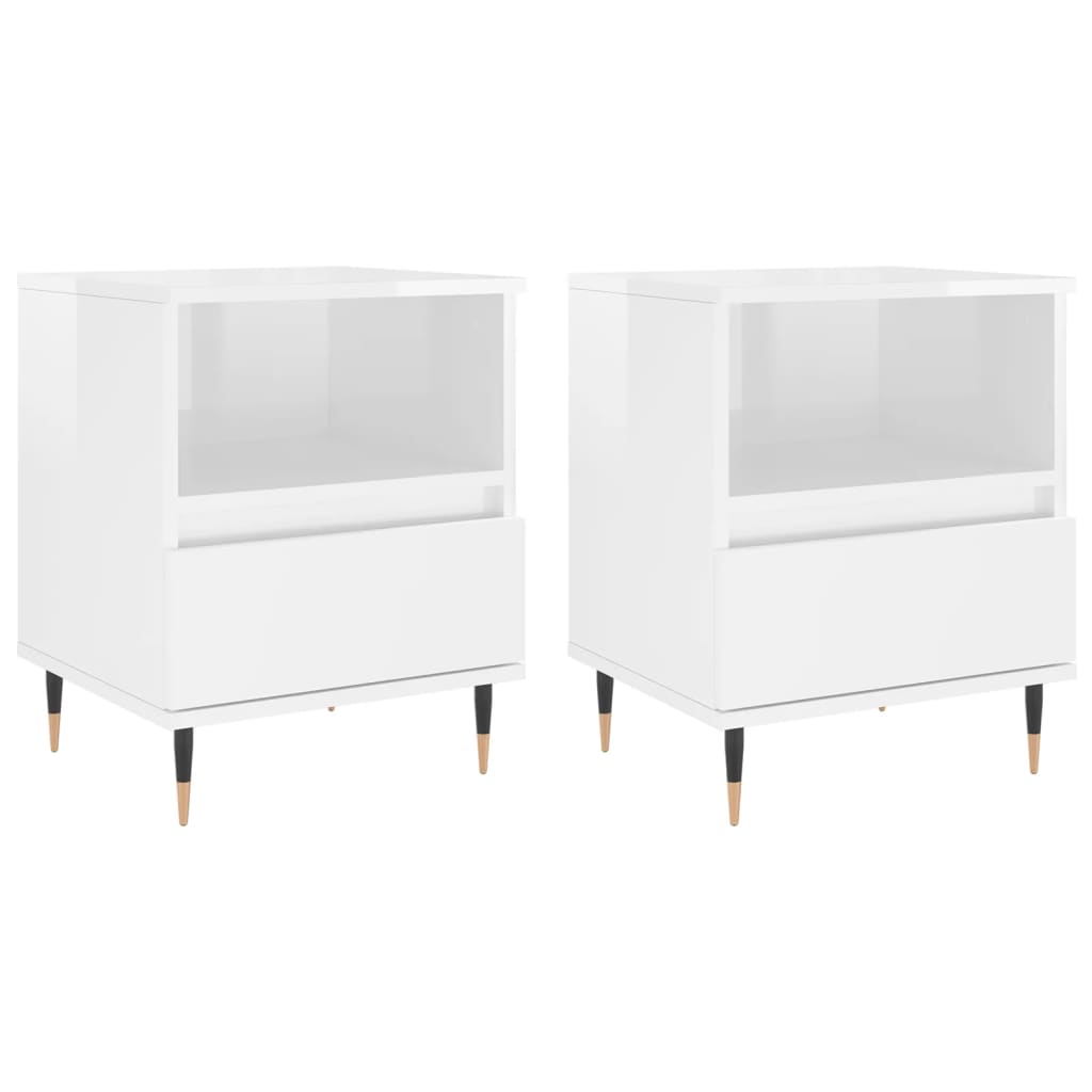 Comodini 2pz Bianco Lucido 40x35x50 cm in Legno Multistrato - homemem39