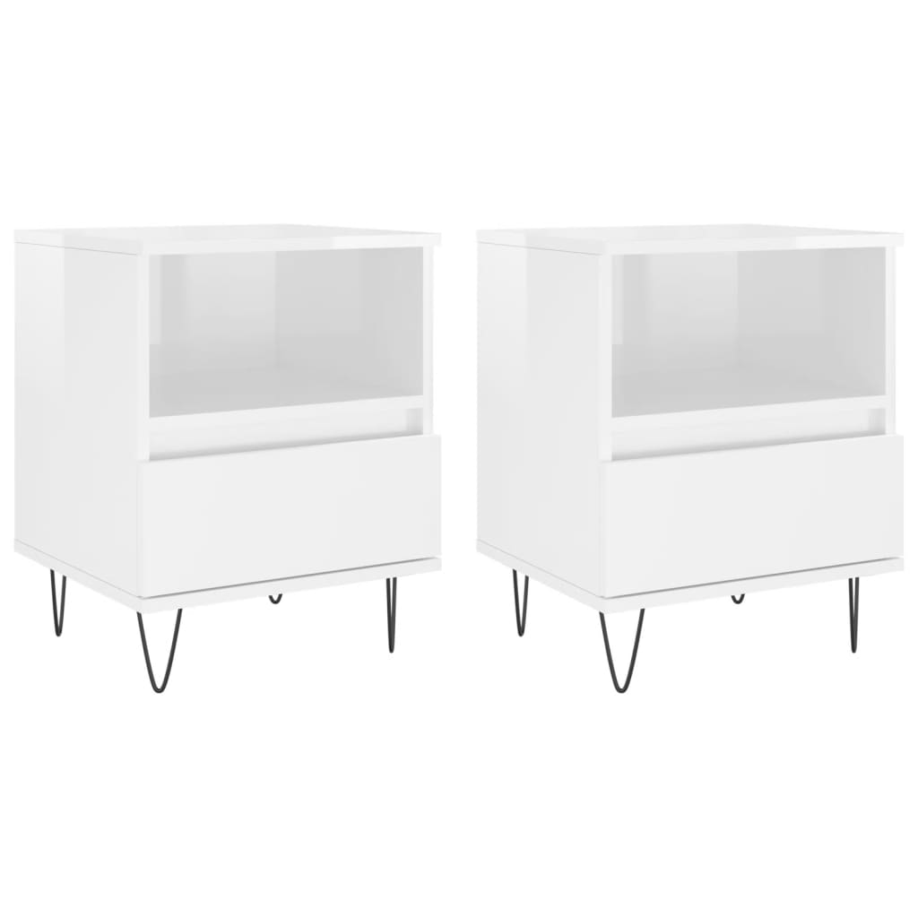 Comodini 2pz Bianco Lucido 40x35x50 cm in Legno Multistrato - homemem39