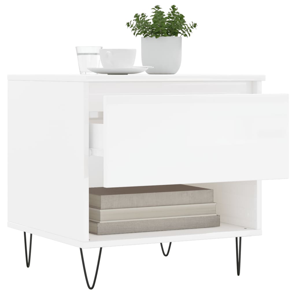Tavolini Salotto 2pz Bianco Lucido 50x46x50cm Legno Multistrato