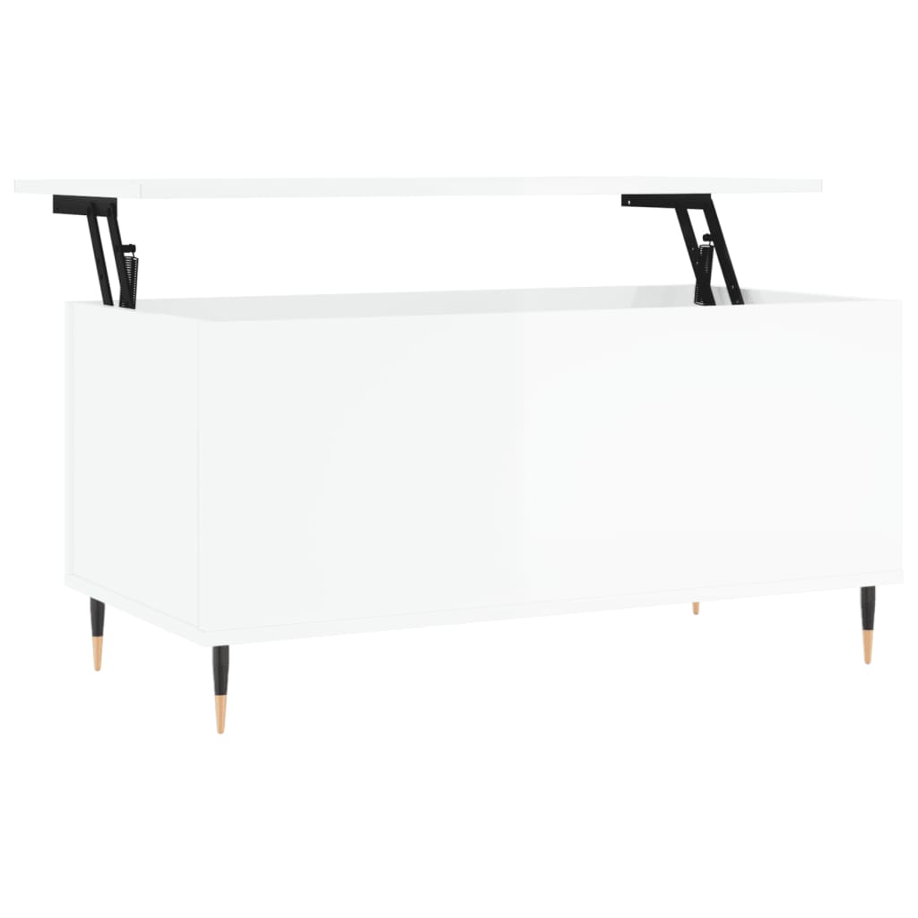 Tavolino Salotto Bianco Lucido 90x44,5x45 cm Legno Multistrato | homemem39