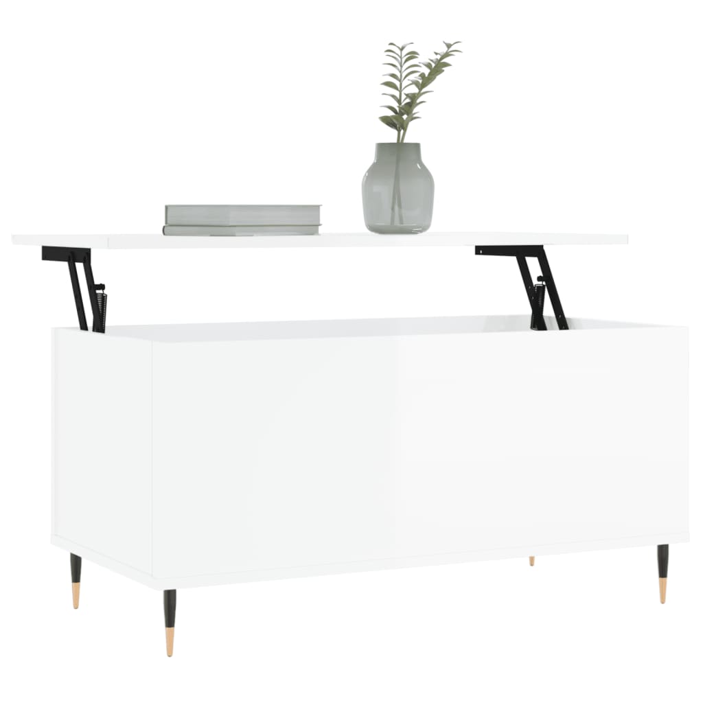 Tavolino Salotto Bianco Lucido 90x44,5x45 cm Legno Multistrato | homemem39