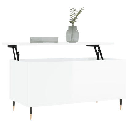 Tavolino Salotto Bianco Lucido 90x44,5x45 cm Legno Multistrato | homemem39