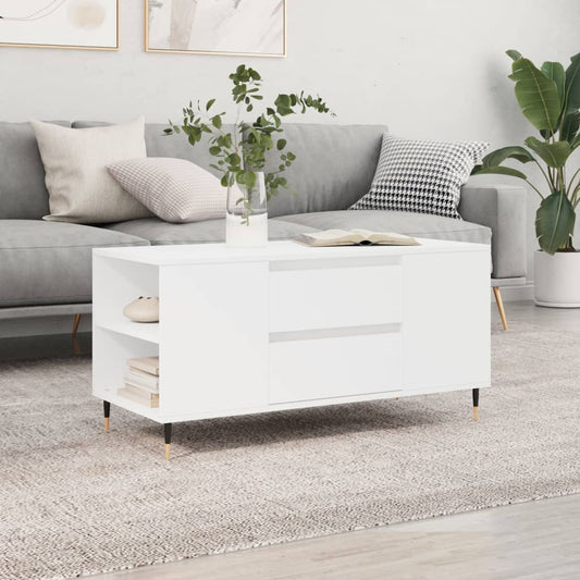 Tavolino da Salotto Bianco 102x44,5x50 cm in Legno Multistrato | homemem39