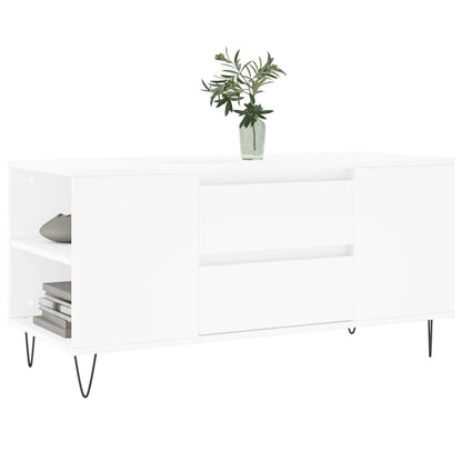 Tavolino da Salotto Bianco 102x44,5x50 cm in Legno Multistrato | homemem39