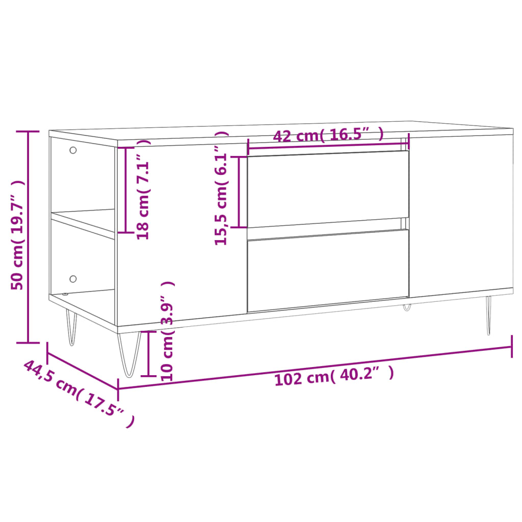 Tavolino da Salotto Bianco 102x44,5x50 cm in Legno Multistrato | homemem39