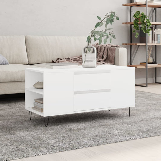 Tavolino da Salotto Bianco 102x44,5x50 cm in Legno Multistrato | homemem39