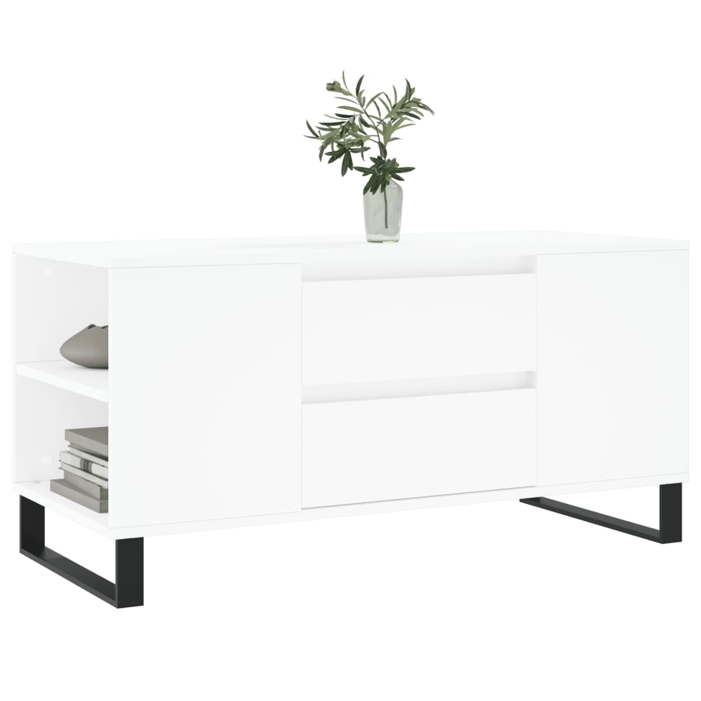 Tavolino da Salotto Bianco 102x44,5x50 cm in Legno Multistrato | homemem39