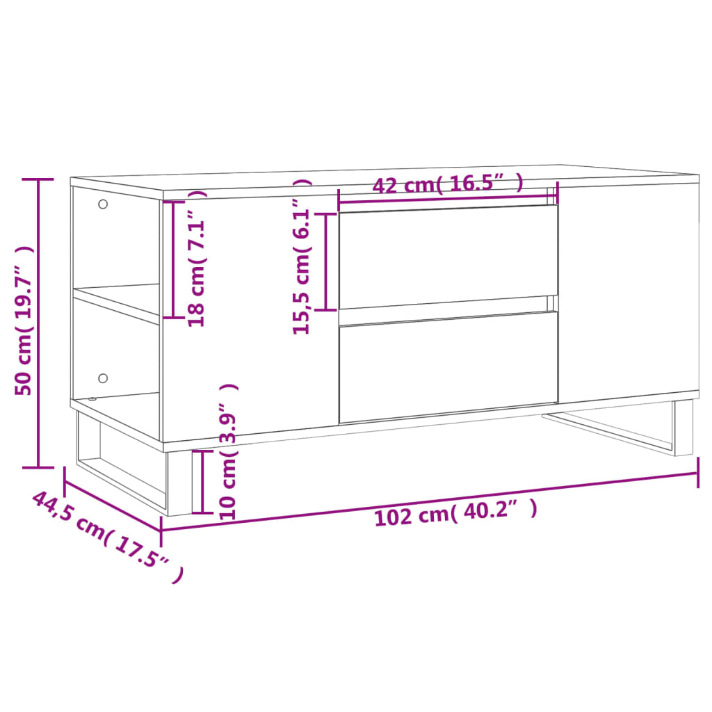Tavolino da Salotto Bianco 102x44,5x50 cm in Legno Multistrato | homemem39