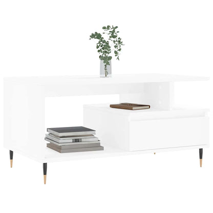 Tavolino da Salotto Bianco 90x49x45 cm in Legno Multistrato | homemem39