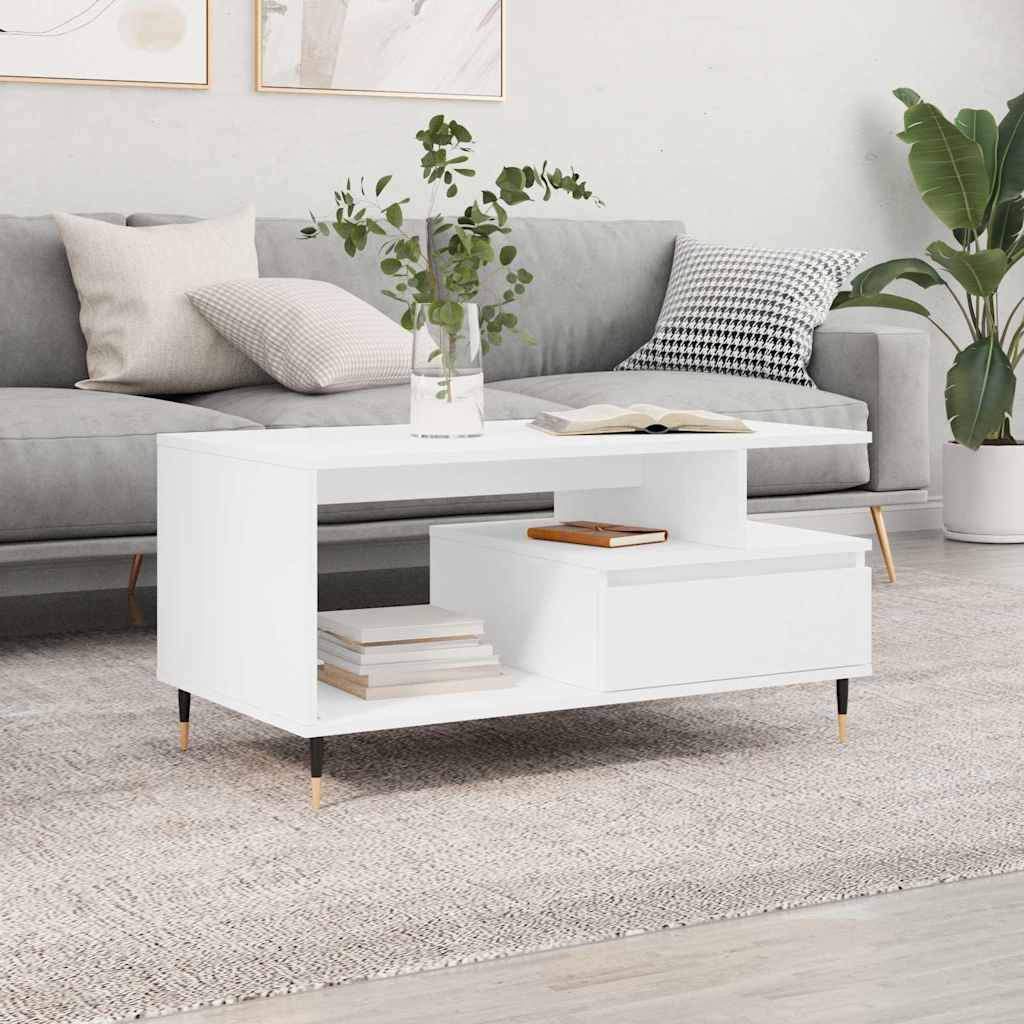 Tavolino da Salotto Bianco 90x49x45 cm in Legno Multistrato