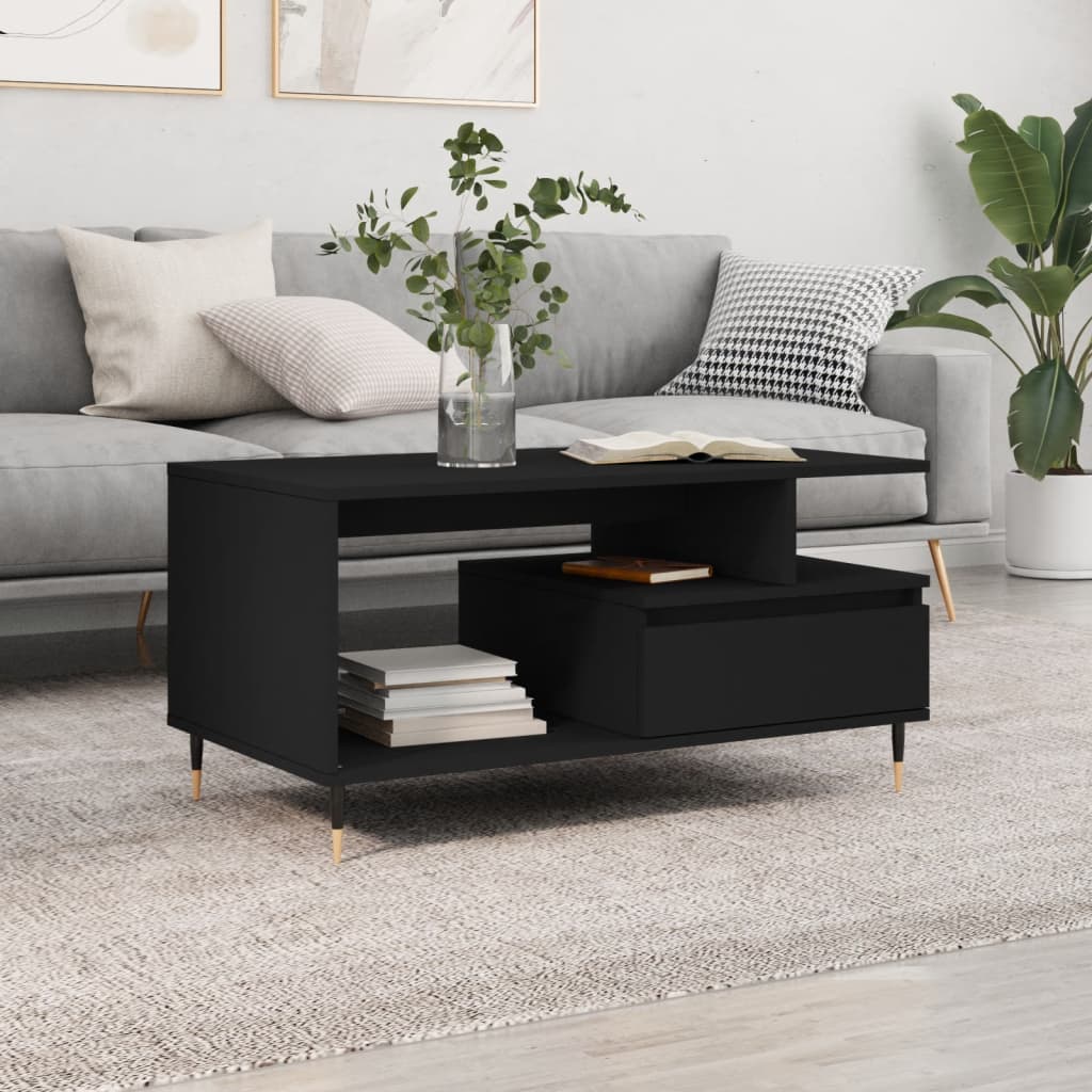 Tavolino da Salotto Nero 90x49x45 cm in Legno Multistrato | homemem39