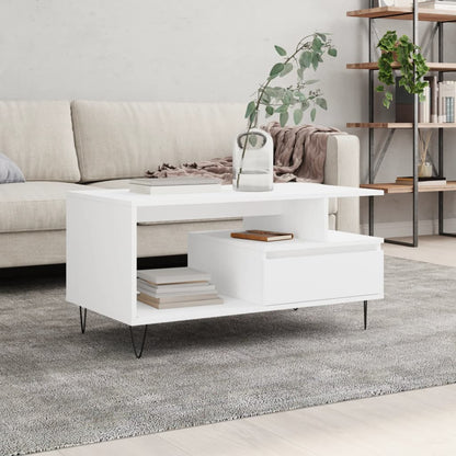 Tavolino da Salotto Bianco 90x49x45 cm in Legno Multistrato | homemem39